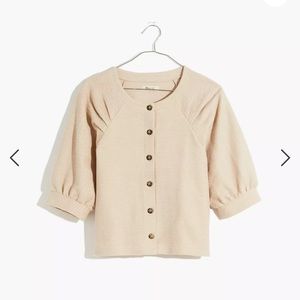 Ottoman Jacquard Pleat-Sleeve Button-Front Too